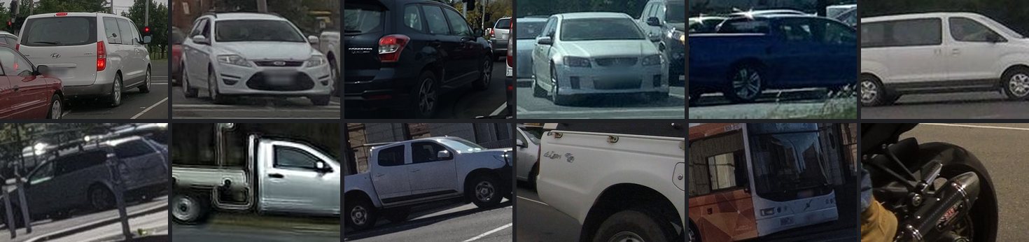 Twelve cropped vehicle detections