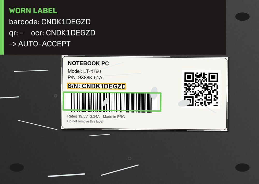 Worn label still read correctly